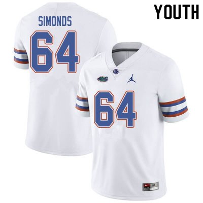 Youth Florida Gators #64 Riley Simonds NCAA Jordan Brand White Authentic Stitched College Football Jersey EBY3262FX